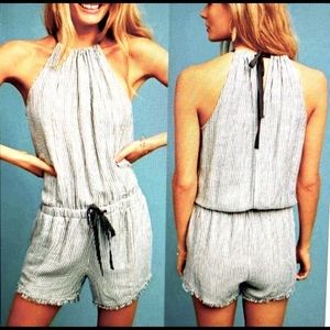 Cloth & Stone High Neck Drawstring Waist One Piece Pin Striped Romper size XS